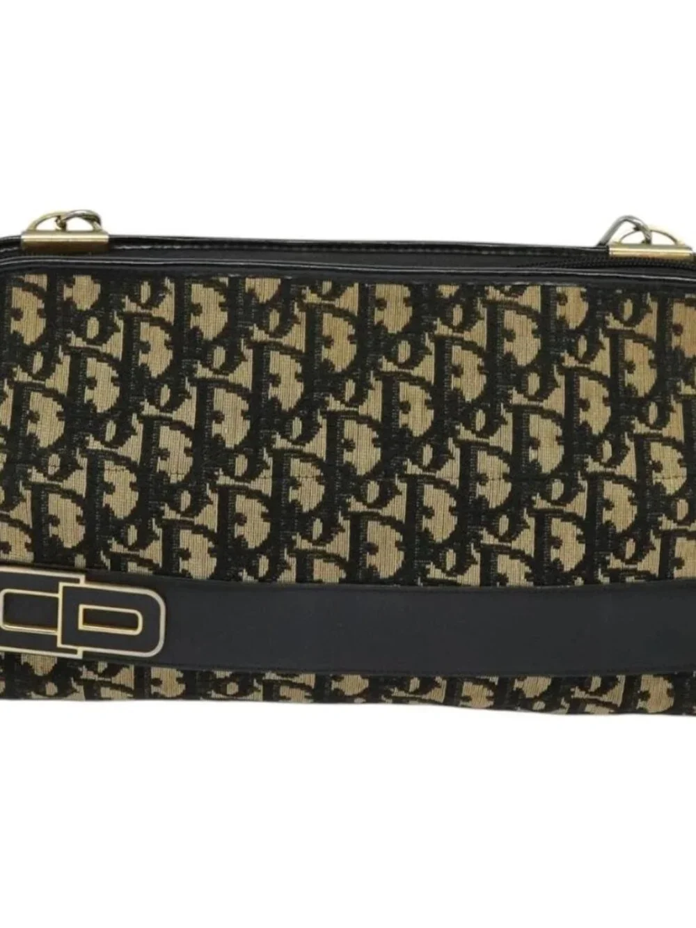 Christian Dior Trotter Canvas Shoulder Bag Navy Gold Auth 122509 - Picture 2 of 16